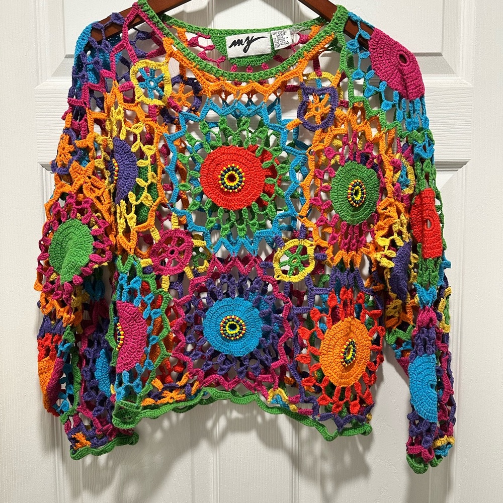 MY 90’s Vintage Bright Colorful Crochet Sweater
